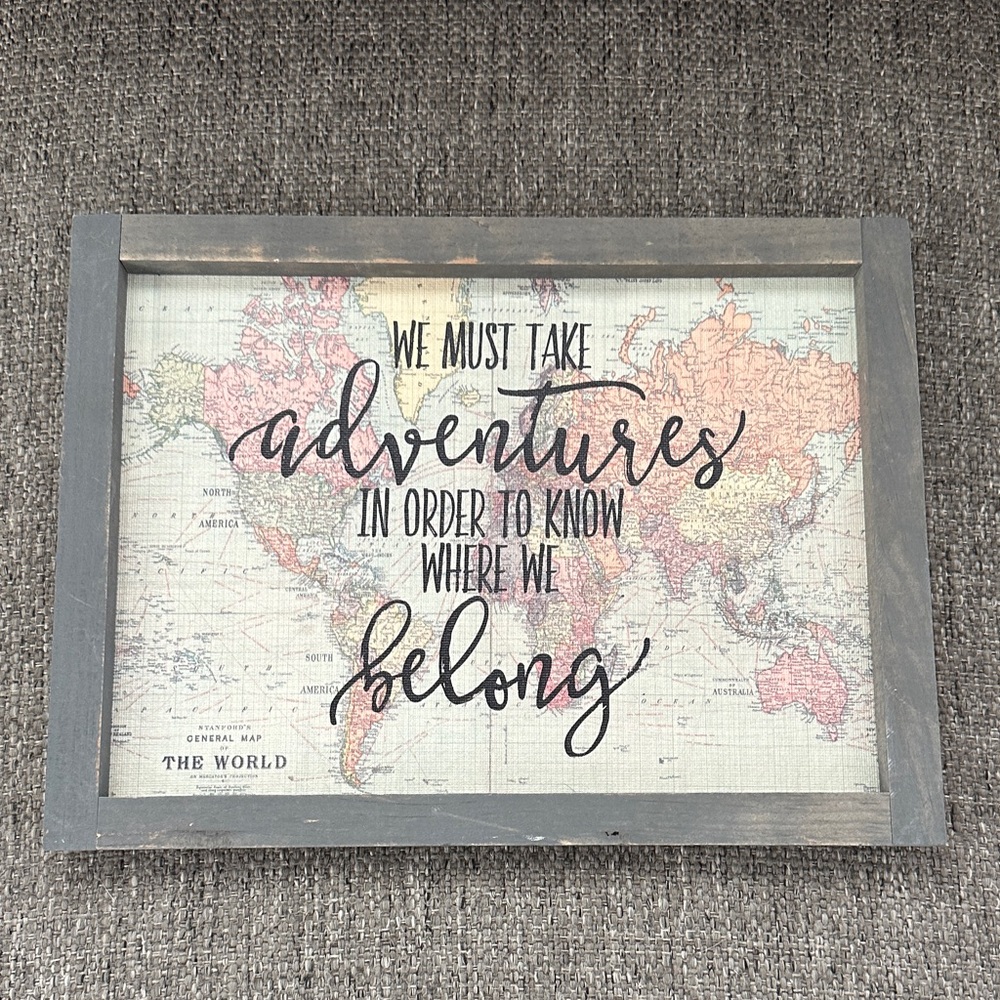 In Bloom Handcrafted Art - Black and Gray Adventure World Map Wall Hanging